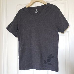 WDW Disney Parks Men's V-Neck Dark Grey Tee with Mickey Silhouette - Size Medium